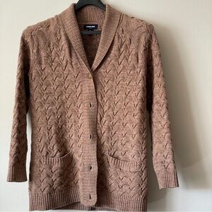 Lands End Drifter Cotton Cable-Knit Shawl Cardigan Sweater Tan M Coastal Grandma